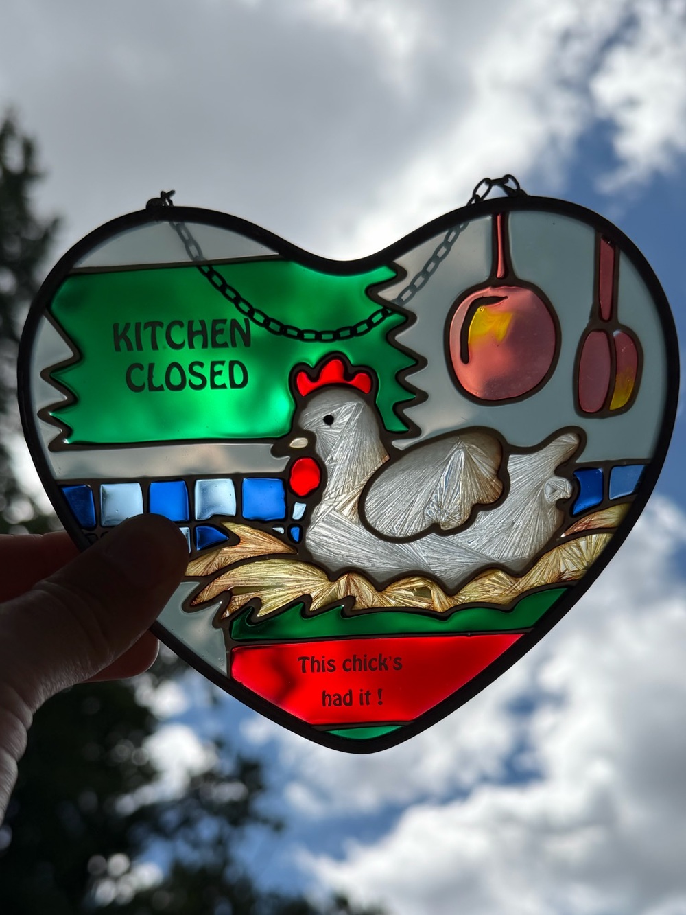 Vintage “Kitchen Closed” Heart-Shaped Stained Glass Sun Catcher